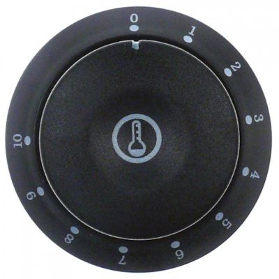 knob thermostat 1-10 ø 58mm shaft ø 6x4,6mm shaft flat bottom black