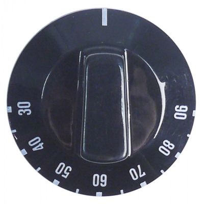 knob thermostat 30-90°C ø 48,5mm shaft ø 6x4,6mm shaft flat upper black
