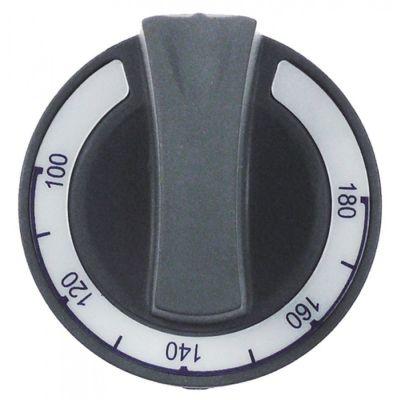 knob thermostat t.max. 180°C 100-180°C ø 60mm shaft ø 6x4,6mm shaft flat upper grey
