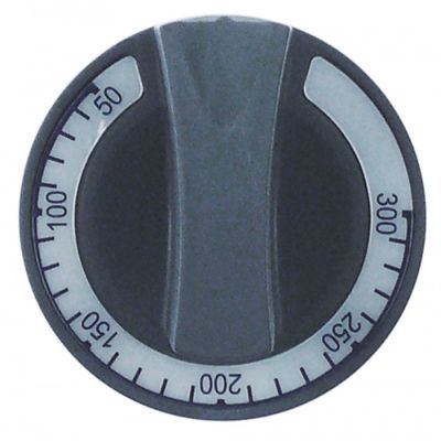 knob thermostat t.max. 300°C 50-300°C ø 60mm shaft ø 6x4,6mm shaft flat upper grey
