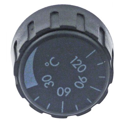 knob thermostat t.max. 120°C 0-120°C ø 36mm shaft ø 6x4,6mm shaft flat upper black