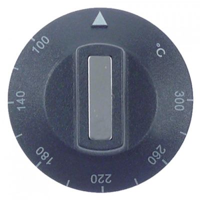 knob thermostat t.max. 300°C 100-300°C ø 50mm shaft ø 6x4,6mm shaft flat upper black