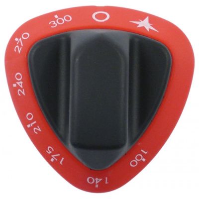 knob gas thermostat 100-300°C ø 79mm shaft ø 8x6,5mm shaft flat upper black/red