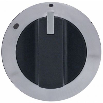 buton poziție zero ø 75mm ax ø 6x4,6mm aplatizare sus argint/negru