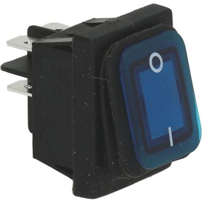 Intrerupator basculant cu burduf 16A, 230V, montare in fereastra 30x22 mm, iluminat albastru, simboluri O-I - 3319813