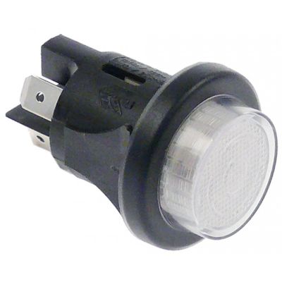push switch mounting ø 25mm white 2NO 250V 16A illuminated connection male faston 6,3mm