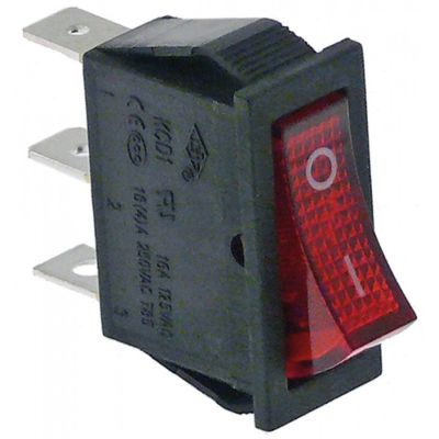 Intrerupator basculant O-I, cu lumina rosie, 16A, 250V, montare 30x11 mm, T.max. 120°C - 301010