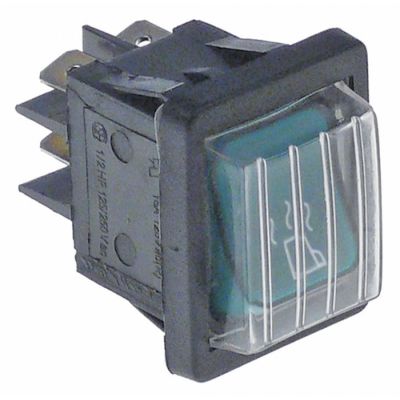 rocker switch 30x22mm green 2NO 250V 16A lighted cup warmer connection male faston 6,3mm