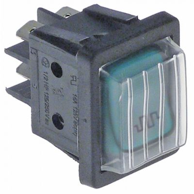 rocker switch 30x22mm green 2NO 250V 16A lighted heating connection male faston 6,3mm
