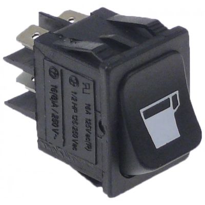 momentary rocker switch 30x22mm black 2NO 250V 16A cup connection male faston 6,3mm