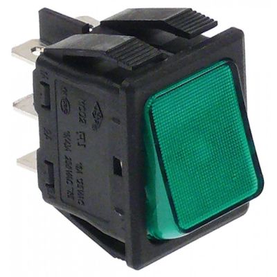 rocker switch 30x22mm green 2CO 24V 6A lighted connection male faston 6,3mm