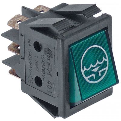 momentary rocker switch 30x22mm green 2CO 250V 16A illuminated outflow connection male faston 6,3mm