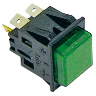 momentary push switch 27,2x22,2mm green 2NO/indicator light 250V 16A