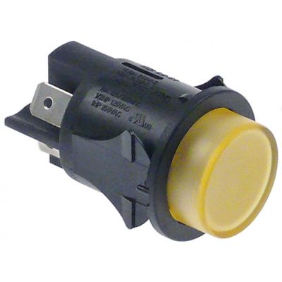Intrerupator buton cu retinere, montare ø 25 mm, contacte 2 NO, 16 A, 250 V, iluminat galben - 345162