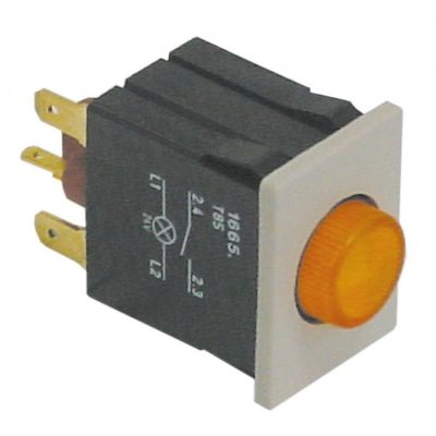 momentary push switch 30x22mm yellow 1NO 250V 16A illuminated, indicator light 24V