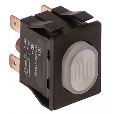 push switch 30x22mm white 2NO 250V 16A illuminated connection male faston 6,3mm
