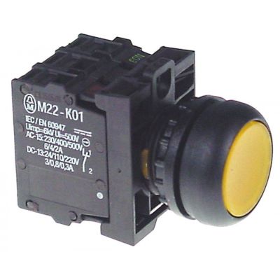 momentary push switch yellow illuminated, 80-264V ø 22,5mm 1NC/1NO momentary
