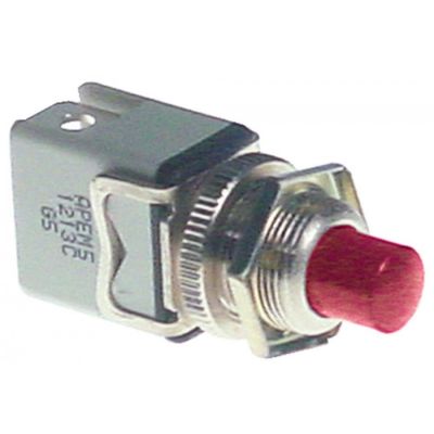 momentary push switch mounting ø 12mm red 1NO 250V 4A connection male faston 6,3mm