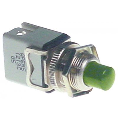 momentary push switch mounting ø 12mm green 1NO 250V 4A connection male faston 6,3mm