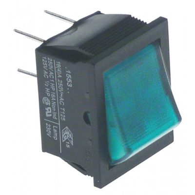 rocker switch 26,5x22mm green 2NO 250V 16A lighted connection male faston 6,3mm