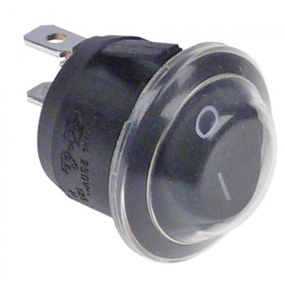 rocker switch mounting ø 20mm black 1NO 250V 10A with cover cap 0-I connection male faston 4,8mm