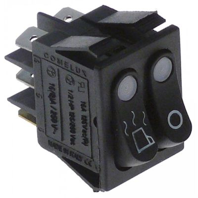 rocker switch 30x22mm white/white 1NO/NO 250V 16A cup warmer/0 connection male faston 6,3mm