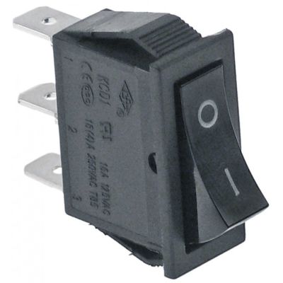 rocker switch 30x11mm black 1CO 250V 16A I O connection male faston 6,3mm