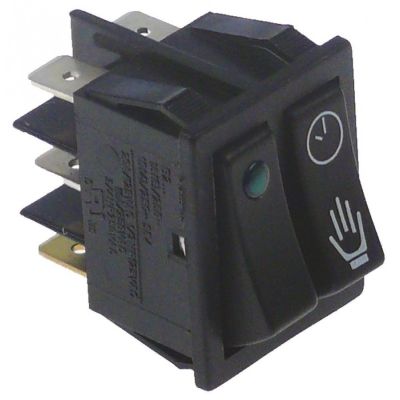 rocker switch 30x22mm green 1NO/NO 250V 16A illuminated clock, hand