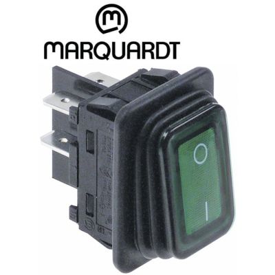 Intrerupator basculant etans 20A, 250V, montare in fereastra 30x22 mm, iluminat verde, simboluri O-I - 347531