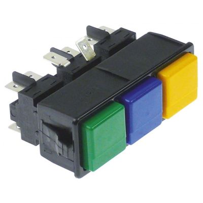 double momentary switch latching/momentary 28,5x77,5mm green/blue/yellow 2CO/2NO/2NO 250V 16A