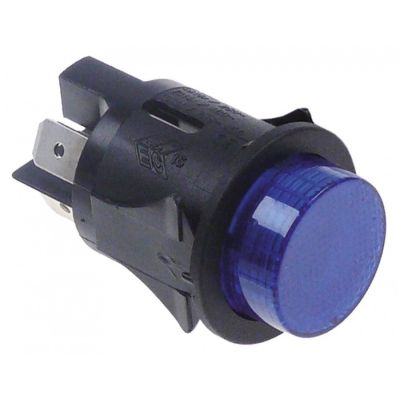 push switch mounting ø 25mm blue 2NO 250V 16A illuminated connection male faston 6,3mm