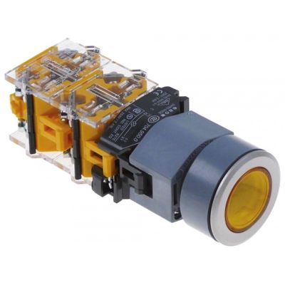 push switch ø 22,5mm 3NO/1NC 660V max. 16(4)A 0-1 latching yellow illuminated