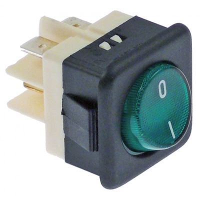 rocker switch 25x25mm green 2NO 250V 16A illuminated 0-I connection male faston 6,3mm