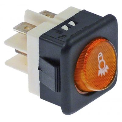 rocker switch 25x25mm yellow 2NO 250V 16A lighted lighting connection male faston 6,3mm
