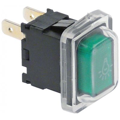 push switch 19x13mm green 1NO/indicator light 250V 15A lamp connection male faston 4,8mm