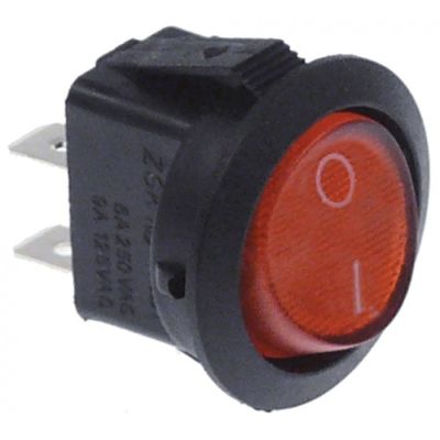rocker switch mounting ø 20mm red 1NO 250V 6A lighted 0-I connection male faston 4,8mm