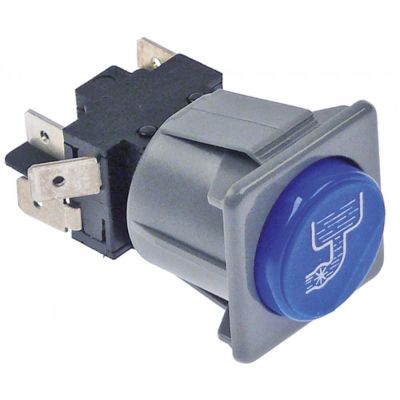 momentary push switch 28,5x28,5mm blue 2CO 250V 16A drain pump connection male faston 6,3mm
