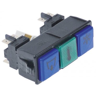 double momentary switch 28,5x77,5mm green/blue 2NO/indicator light/2NO 250V 16A