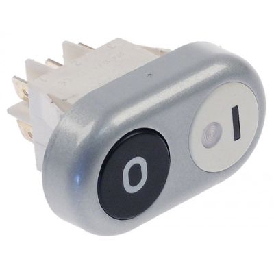 push switch 30x22mm silver 2CO 250V 16A illuminated 0-1 connection male faston 6,3mm