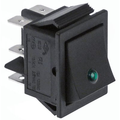 rocker switch 30x22mm green 2CO 250V 16A illuminated connection male faston 6,3mm