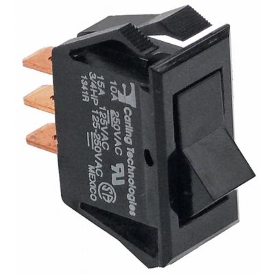 rocker switch 27,4x12,4mm black 1CO 250V 10A with neutral position connection male faston 6,3mm