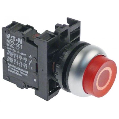 momentary push switch mounting ø 22mm red 1NC 230V 6A OFF connection screw