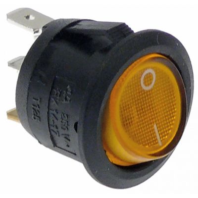 Întrerupător basculant portocaliu 0-1, contact 1NO, 4A, 250V, diametru montaj ø 20 mm, papuci 4,8 mm - 348203