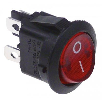 Intrerupator basculant rosu, montare ø 20mm, cu 2 contacte 2NO, 250V, 10A, conector papuc 4,8 mm - 357074