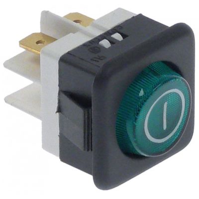 indicator light 27,8x25mm 220-250V green connection male faston 6,3mm temp.-resist. 85°C
