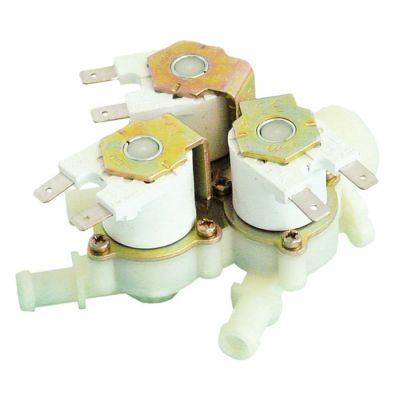 Electrovalva, 3 Cai, dreapta, 230 V, intrare ¾", iesire 11,5 mm, t.max. 90°C, RPE, plastic - Cod 370240