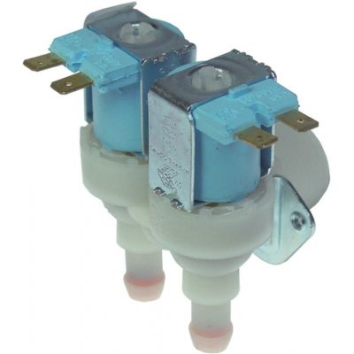 Electrovalva dubla unghiulara 230V,  intrare 3/4", iesiri 11,5 mm, temp. max. 90 °C, reductii debit 0,6 l/min - 370436