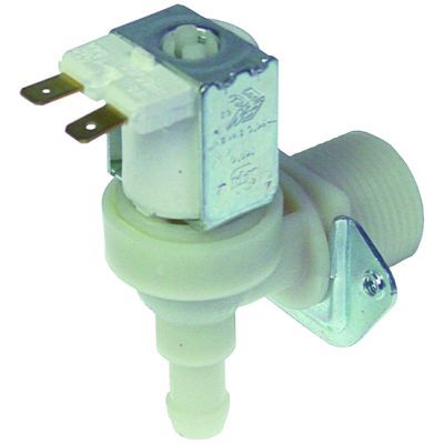 Electrovalva plastic unghiulara, 1 iesire, 230V, intrare ¾", iesire 11,5 mm, t. max. 90°C, debit 5 l/min, TP - 370451