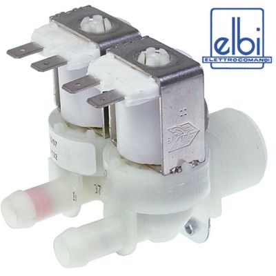 Electrovalva dubla dreapta 230V, intrare 3/4", iesiri 11,5 mm, reductor A debit 0,5 l/min, reductor B debit 2 l/min - 370462