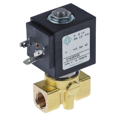 solenoid valve brass 2-ways 230 VAC inlet ¼" IT outlet ¼" IT L 40mm DN 2,5mm t.max. 140°C